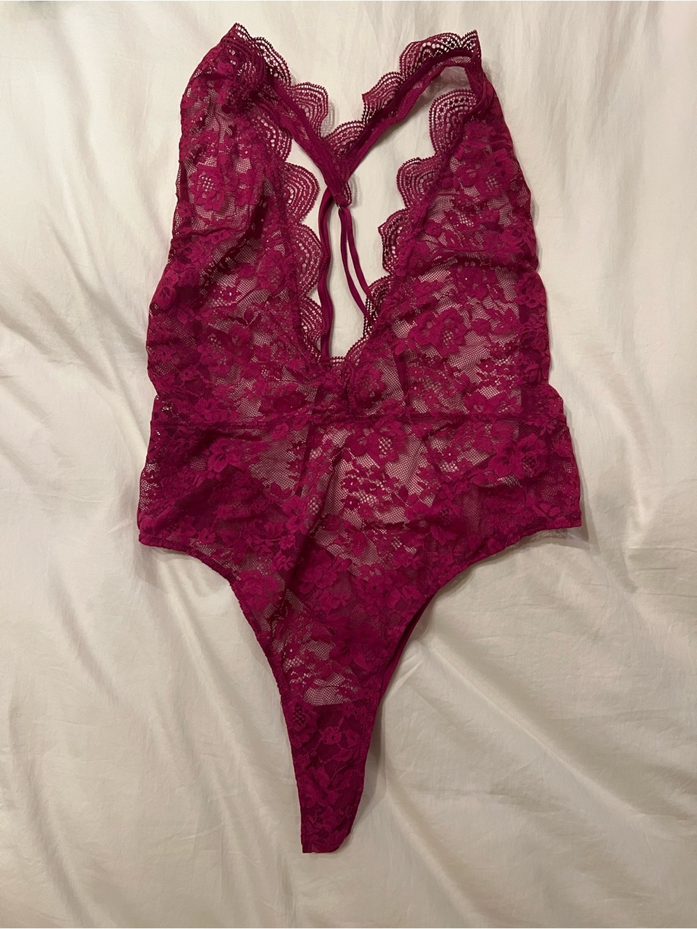 Victoria's Secret Lace Plunge Teddy in Deep Magenta